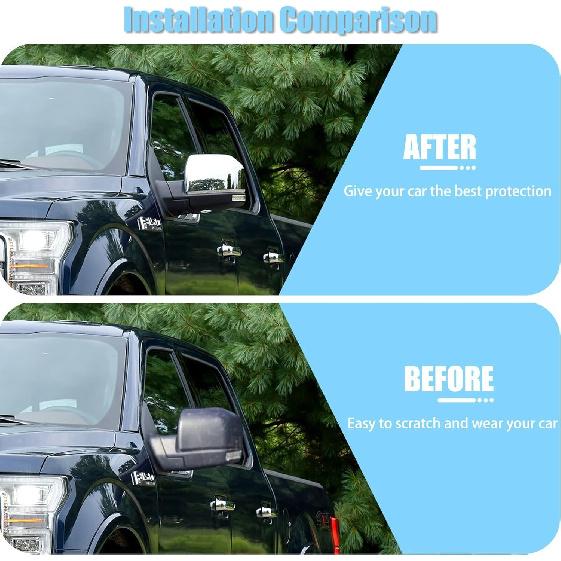 AUCERAMIC Chrome Plated Full Mirror Covers Compatible with 2015- Ford F150 Pickup 2-Door 4-Door Side View Mirror Back Cover Cap