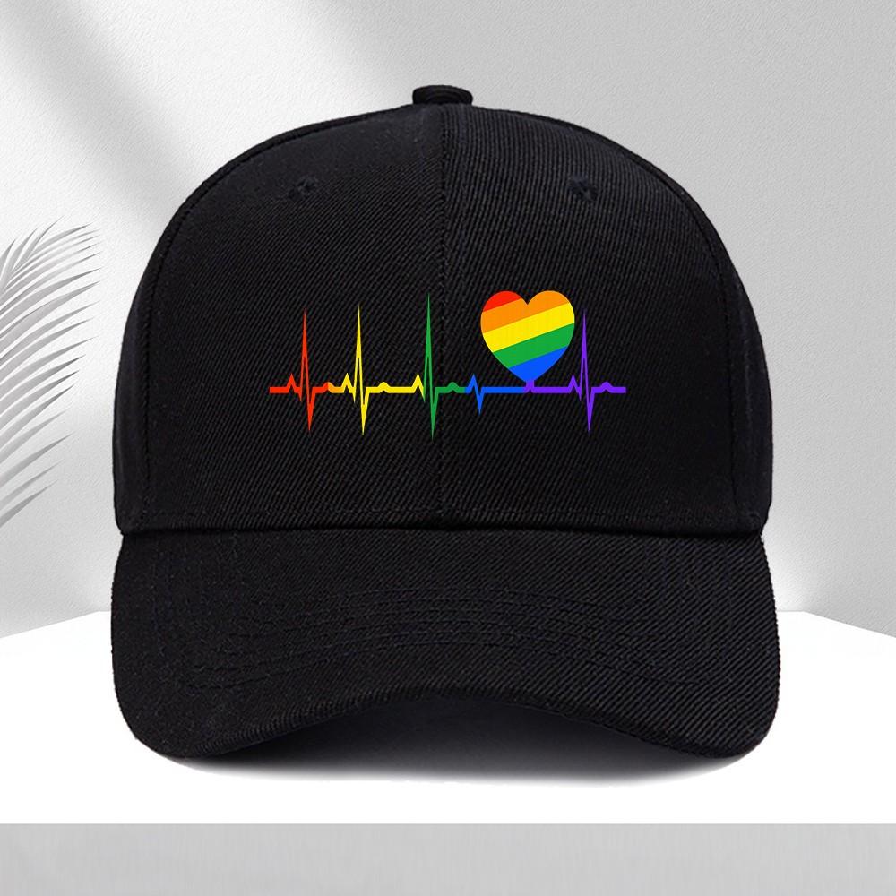 Pride Heartbeat ECG Rainbow Baseball Cap Unisex Polyester Adjustable Casual Sun Hat One Size