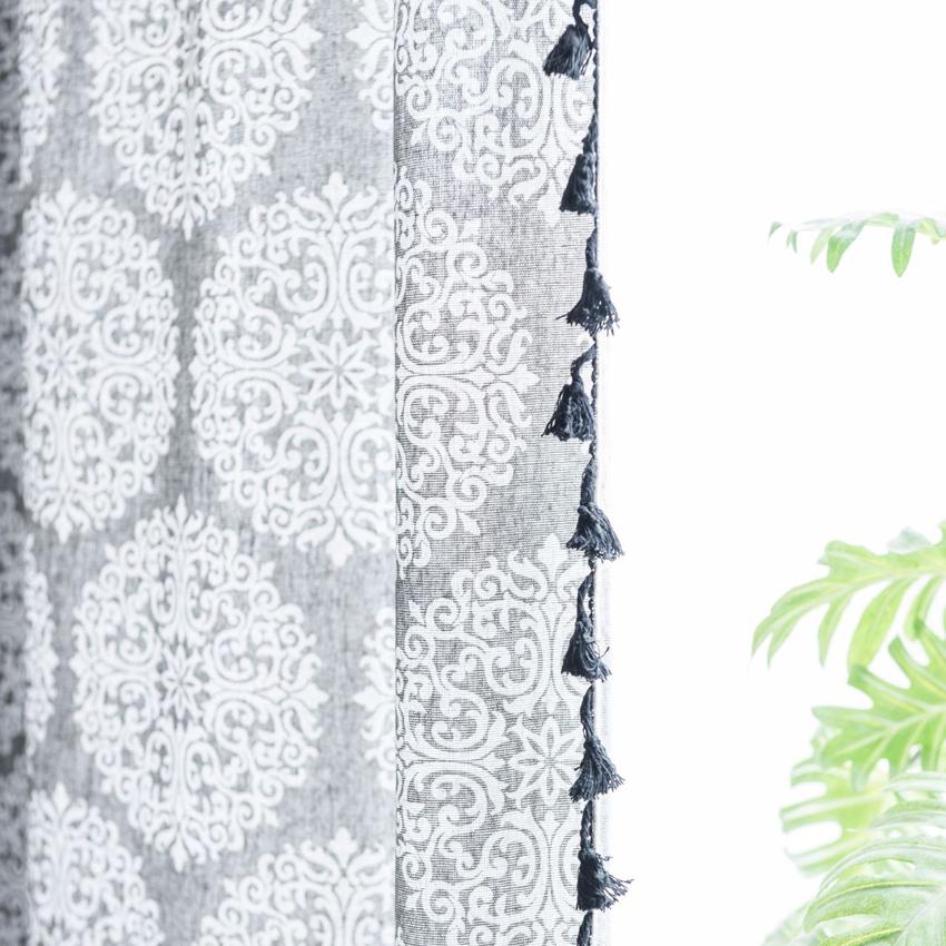 

Серый цветочный принт Высококачественный простой современный высококачественный затемняющий чехол для эркера с кисточками и полузатенением, крючки для карманов для удочек 150x160cm&Grommets Top