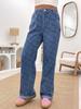 2025 Women's Heart Crochet Washed Straight-Leg Jeans - Autumn/Winter Casual Comfort