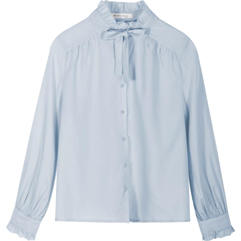 MeiXiu Women s French Style Tencel Ruffle Tie-Neck Blouse M