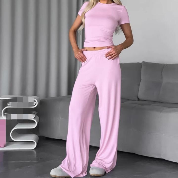 European and American Summer New Pink Milk Silk Short Sleeved Pants, Pajamas, Hair Extensions, Women's Home Clothes