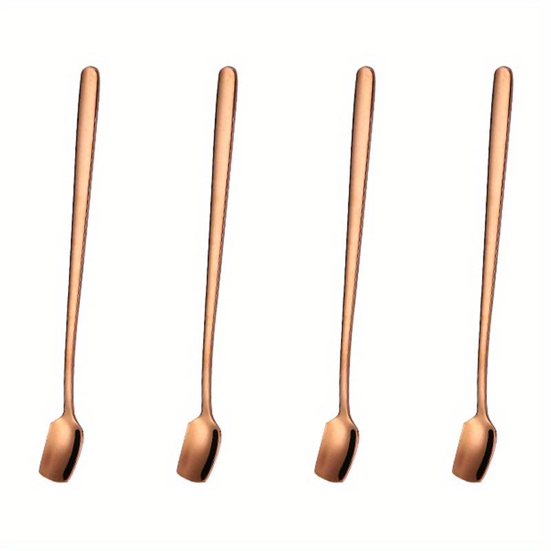 4 buc, set de linguri de desert reutilizabile din oțel inoxidabil cu mâner lung pentru uz casnic, restaurant și petreceri - perfect pentru înghețată, lapte și cafea