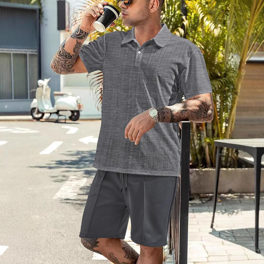 New Arrival Men's Summer Lightweight Solid-Colour Short-Sleeved Small-Check Collared Shirt