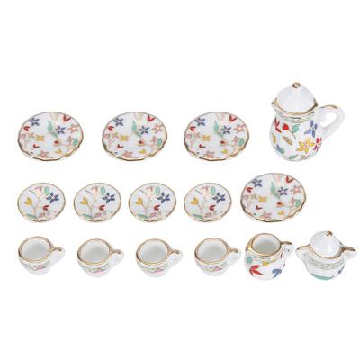 1:12 Dollhouse Kitchen Miniature 15pcs Porcelain Flower Tea Cup Set Decor Collection (#3)