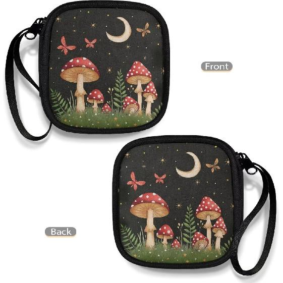 Mushrooms and Moon Carrying Earphone Case Pouch Storage Bag Holder-Earbud Case Headphones Storage Bag Pouch for Headphone, Bluetooth