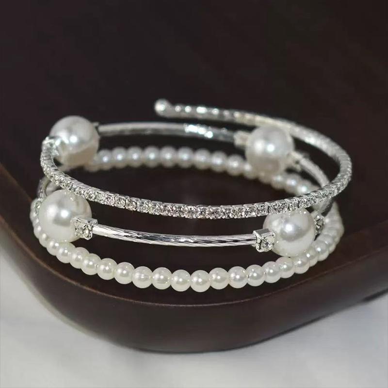 Multiple Shining Rhinestone Crystal Bracelet Pearl Cubic Zirconia Hand Wrist Bracelet Women Wedding Jewelry