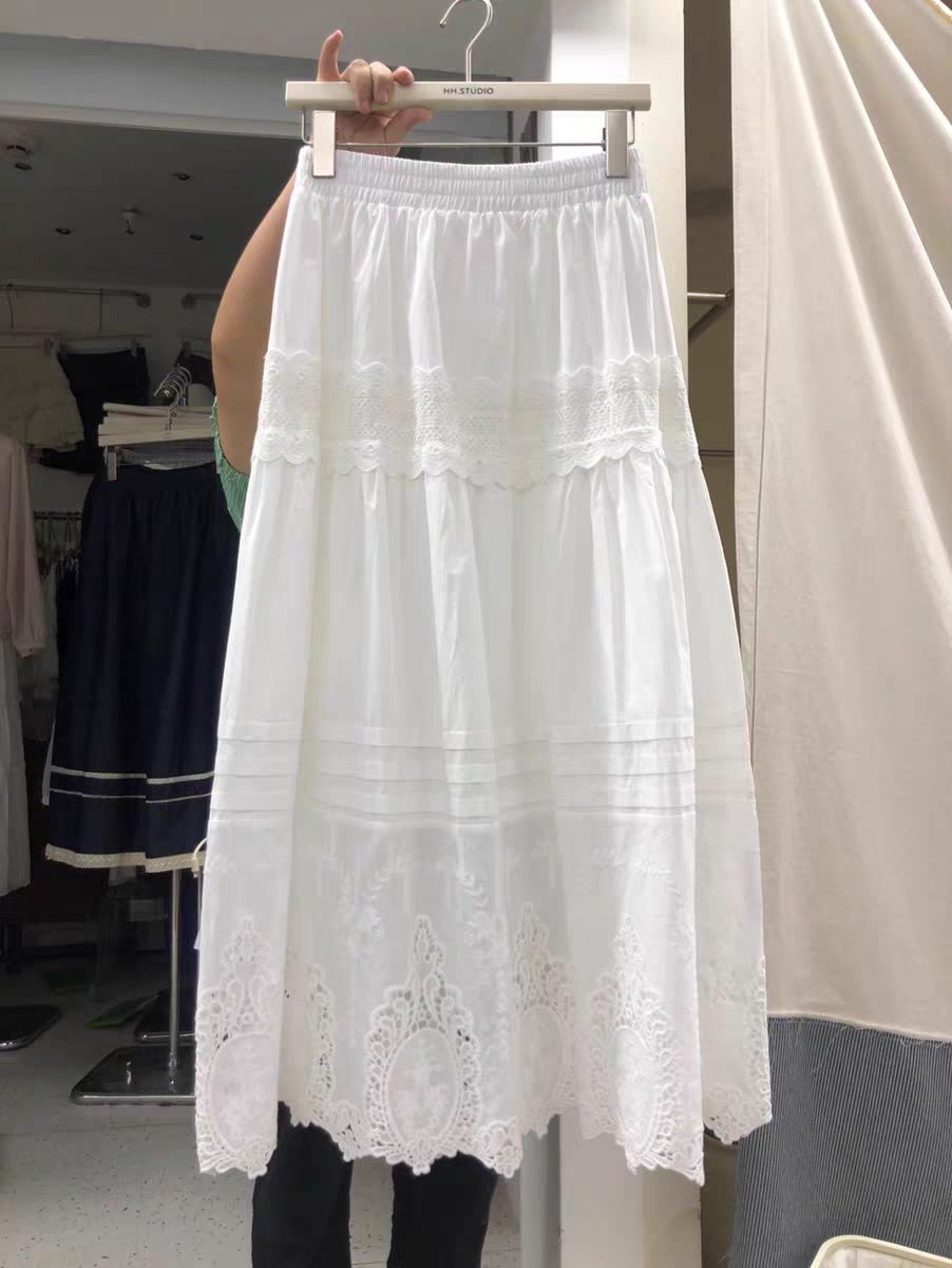 Изысканная французская белая кружевная юбка с вышивкой - Весна/Осень One Size белый