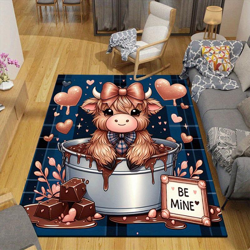 1pc Brown cow Print, Design Indoor Area Rug - Soft, Anti-Slip, and Durable Gaming Room Decor for Bedroom