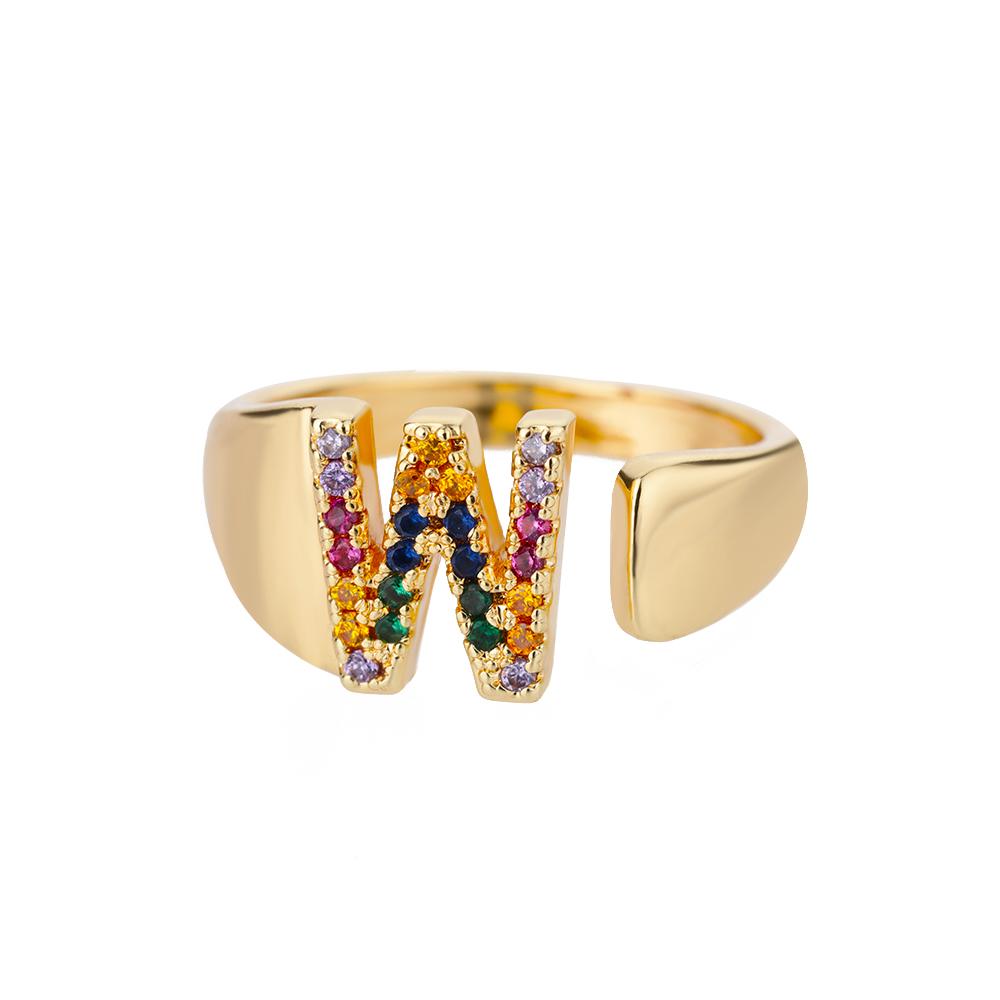 Rainbow Zircon Letter Rings For Women Mote Chunky Bred Letter AZ Rustfritt stål Ring Bryllup Boho Smykker Gave 2024