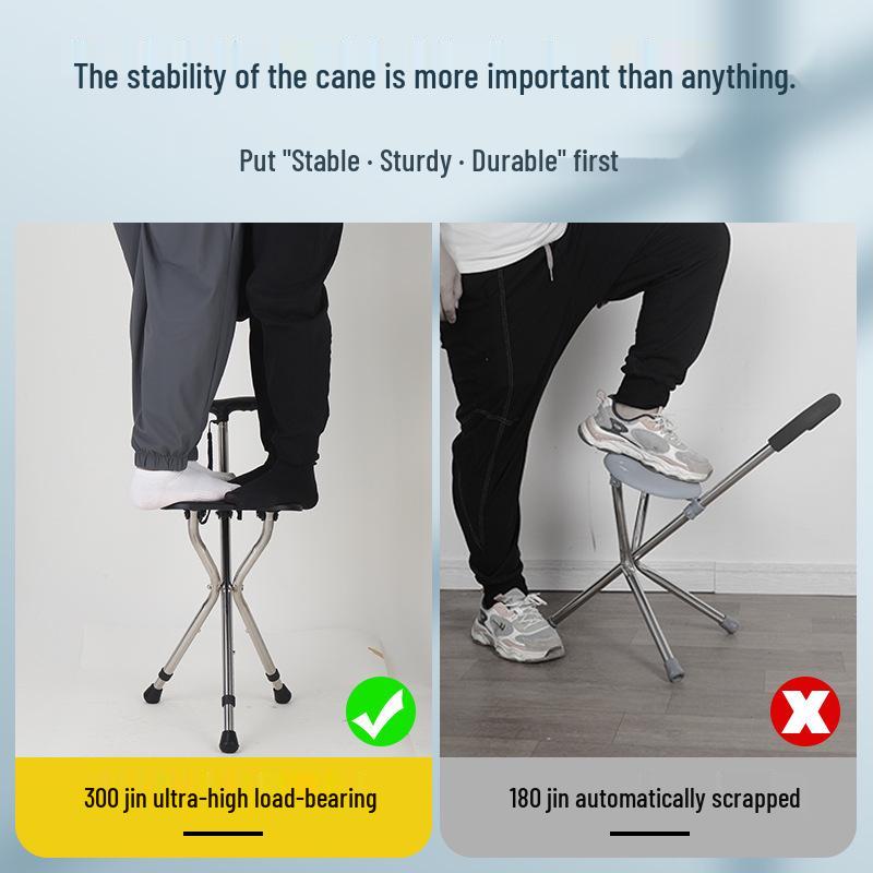 Elderly Non-Slip Folding Cane Stool with Light - Portable Lightweight Hiking Aid
