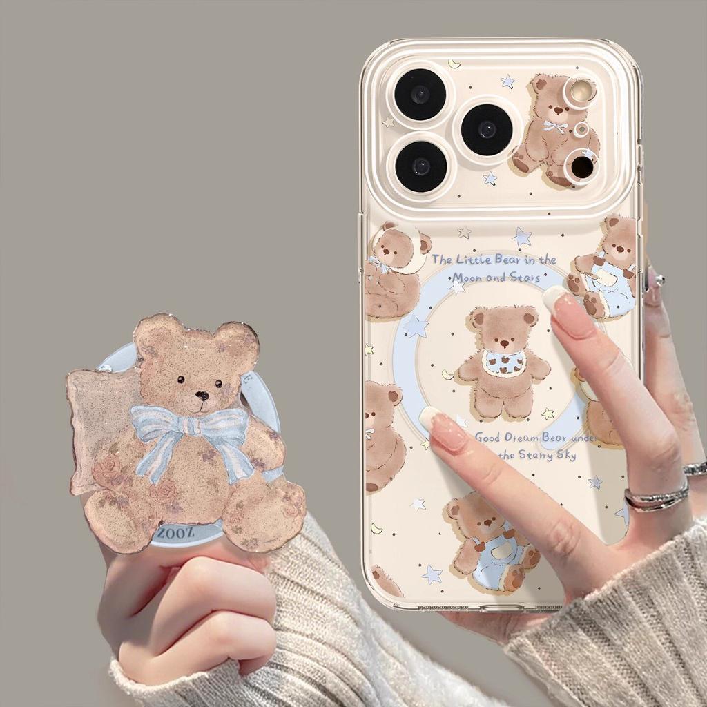 Magnetic Mobile Phone Case with Bracket for Iphone17 Bear 16promax Summer 15 Fresh 14 Apple 13 Sets