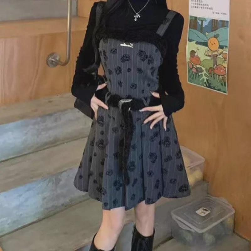 2024 Autumn French Retro Pleated Slim Suspender Dress & Long Sleeve Set