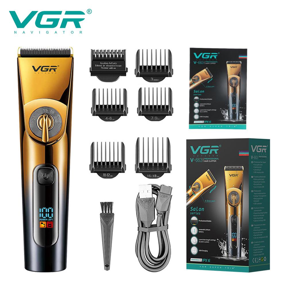 

Original VGR 663 Professional Hair Trimmer Electric Hair Clipper IPX6 Waterproof Home Shaver Haircuts Machine with LED Display Barber Trimmer for Men золотой