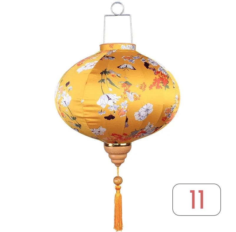 Chinese Style 12/14Inch Retro Floral Printed Silk Lantern Japan Vietnam Traditional Lantern for New Year Wedding Festival Decor