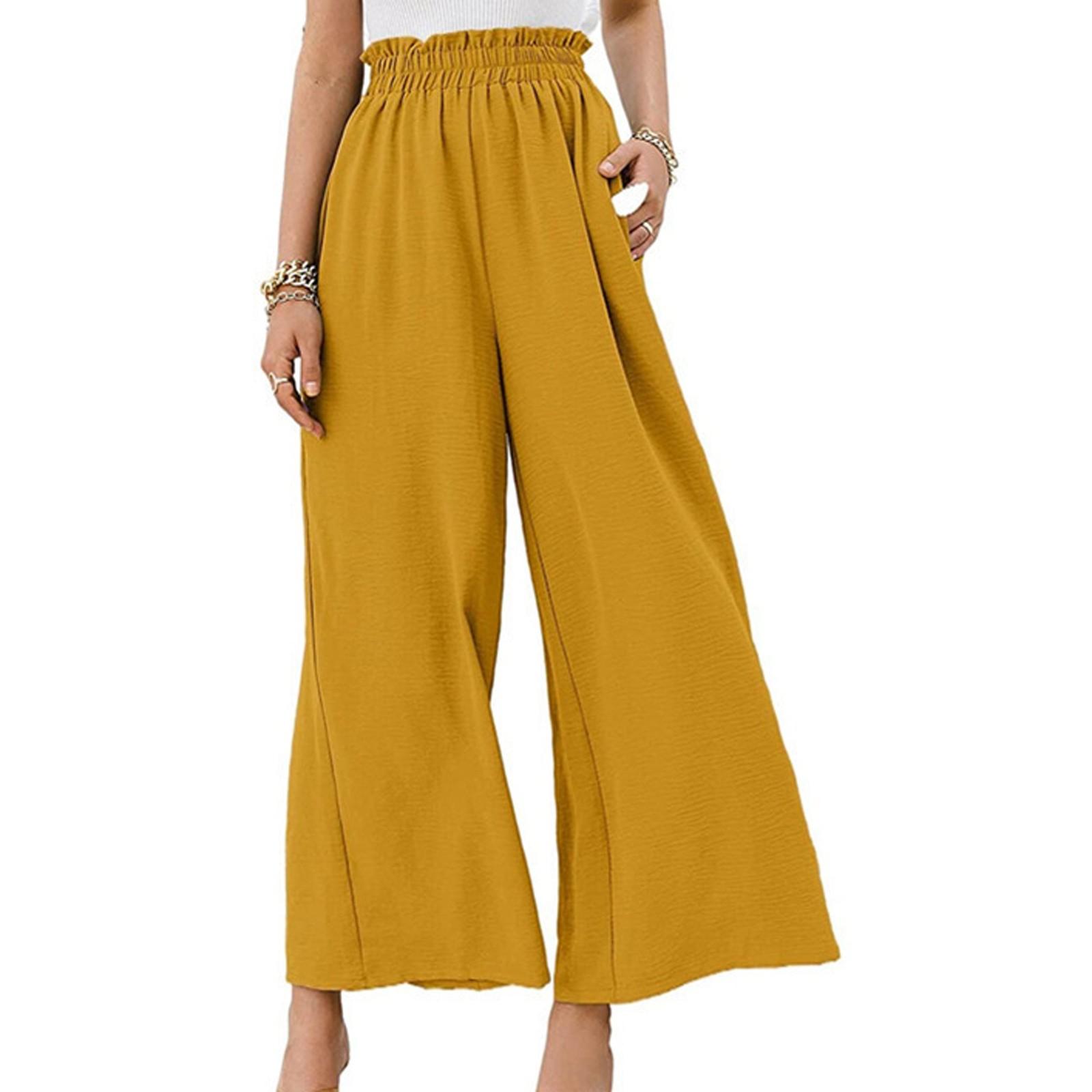 

Модные женские однотонные хлопковые и льняные широкие брюки с высокой талией, свободные повседневные брюки M жёлтый