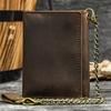 Men Genuine Leather Short Wallet with Chain Zipper Clutch Wallets Male Short Trifold Purse Card Holder Change Coin Purse