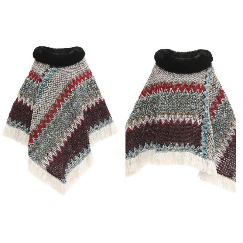 Herbst und Winter Neu Pelzkragen Strickschal, Thermopullover Cape, Schal Damen