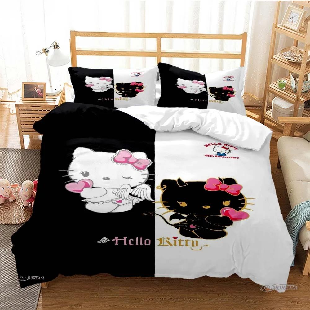 Hello Kitty Cartoon Cute Comforter Duvet Cover Bedding Sets Soft Quilt Cover Pillowcases Single/Double/Queen/King Size