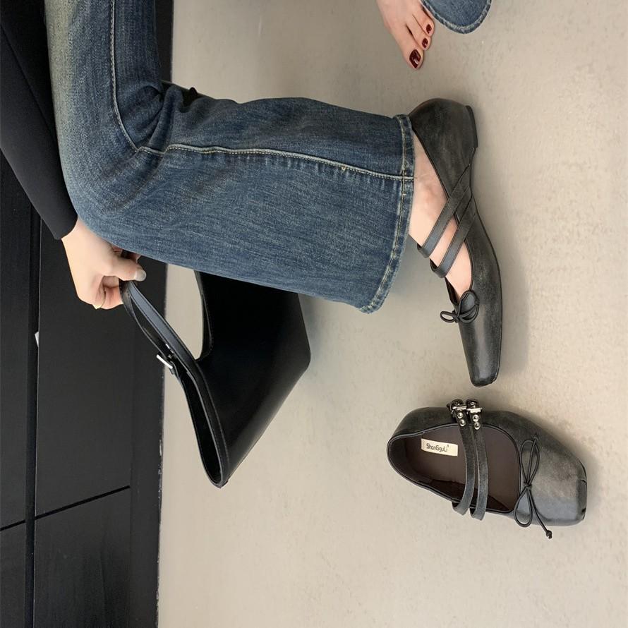 Brown square head French small fragrant flat Mary Jane shoes women's 2025 new spring retro skirt light mouth single shoes