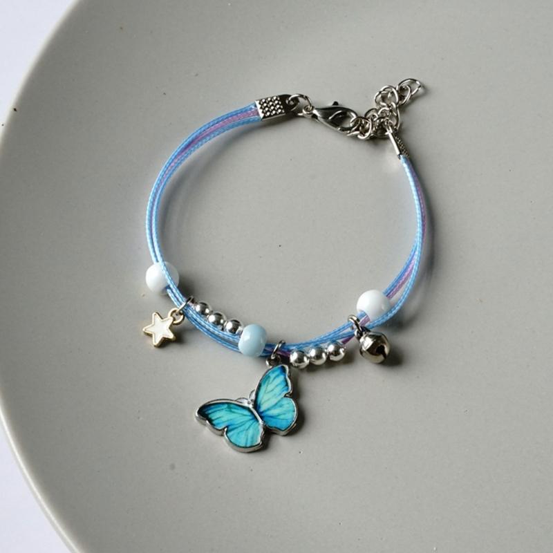 Alloy Butterfly Beaded Bracelet with Colorful Adjustable Handwoven Rope for Women Girls Kids Party Accessories
