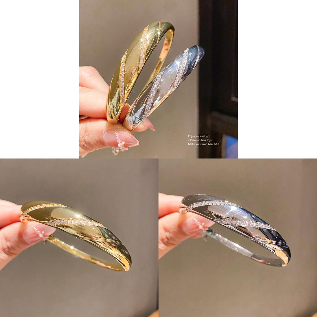 Bracciale Geometrico in Argento con Zirconi e Placcatura in Oro 18k per Donne Eleganti