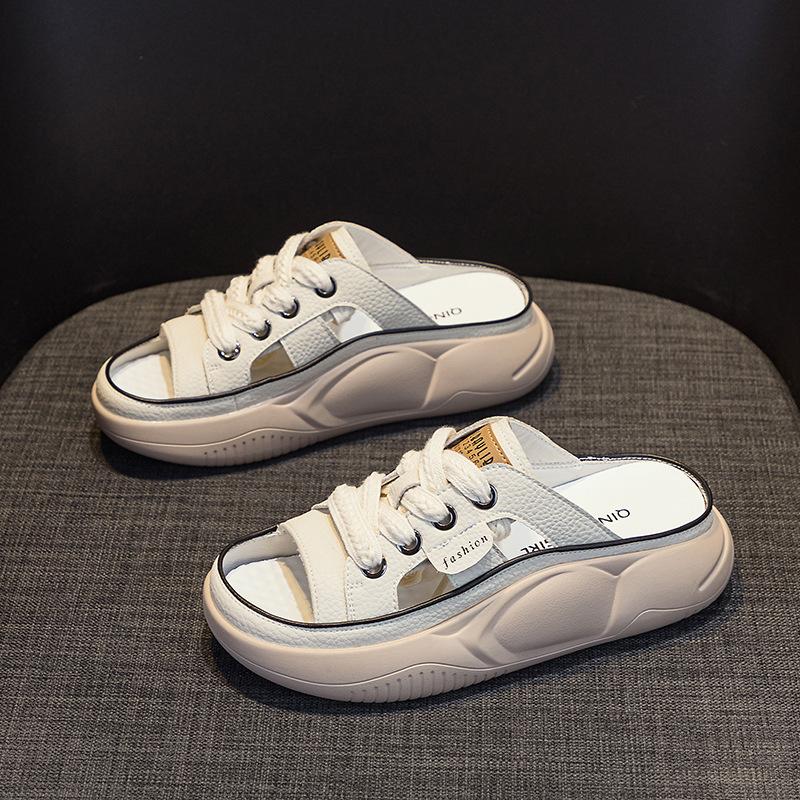 Genuine leather 2025 summer new casual fashion Internet celebrity burst board cool slippers comfortable soft bottom wear women cool slippers tide