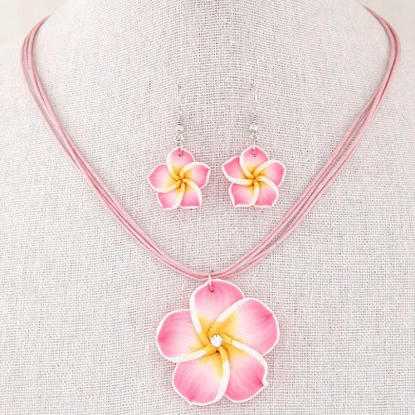 

2 Pcs/Set Trendy Floral Pendant Necklace Earrings Set Sweet Gift Jewelry Wedding Party Necklace Earrings Gifts One Size розовый