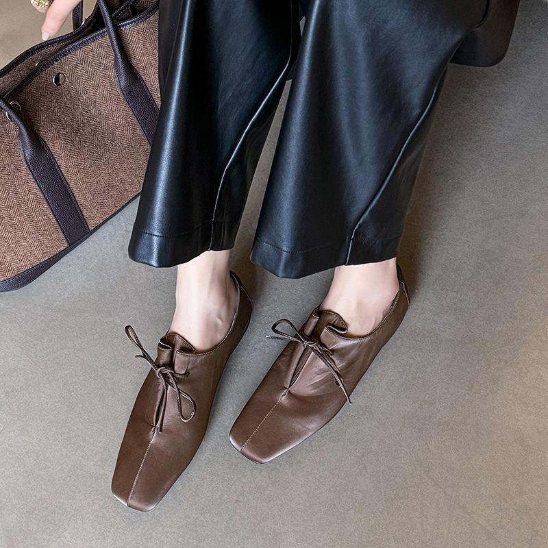 Fashion Womens Loafers Shoes White Sneakers Square Toe Female Footwear All-Match Slip-on Comfortable Dress Summer Flat Lace-Up Silk