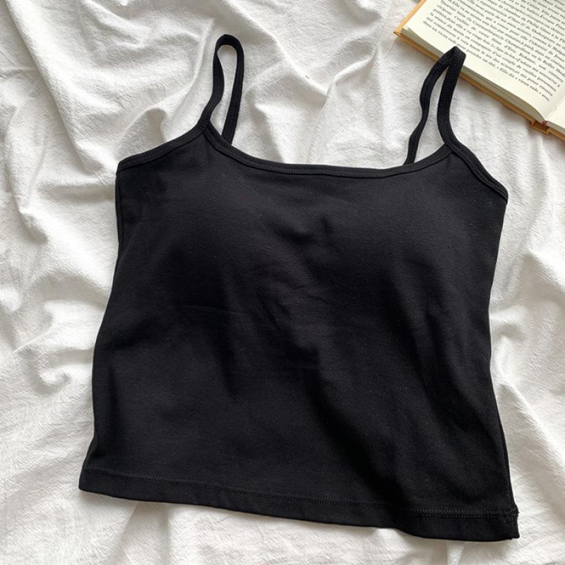 Korean Style Pure Cotton Camisole with Chest Pads - Bodycon Solid Color Beautiful Back Vest Top