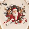 Santa Claus Bathroom Decor 3D Break Through Wall Reindeer Toilet Sticker, Self-Adhesive Christmas Realistic Stickers Decal, Waterproof Lid for