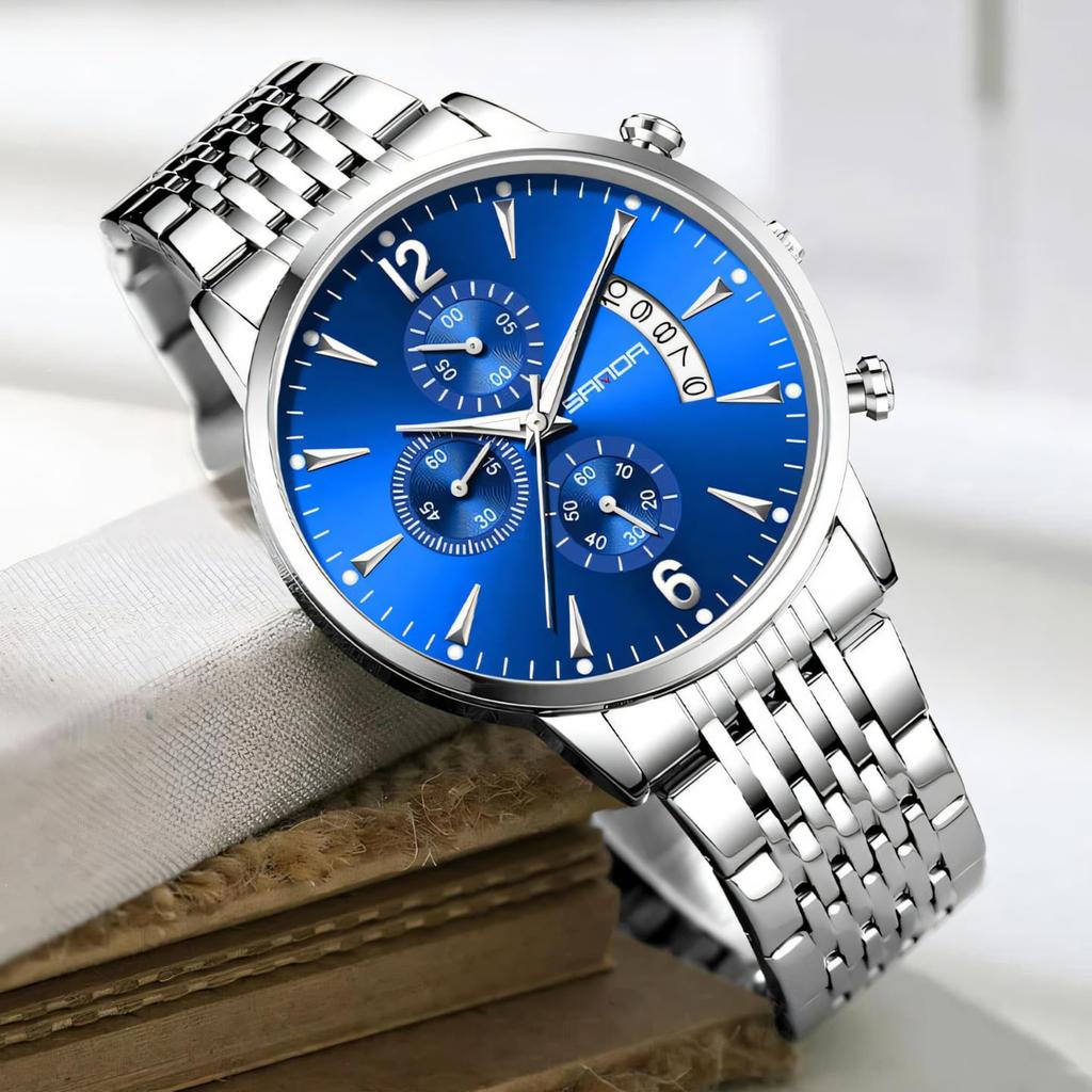 SANDA Fashion Men Chronograph Wristwatches Stainless Steel Waterproof Luminous Man Watch Date Quartz Business Men's Watches