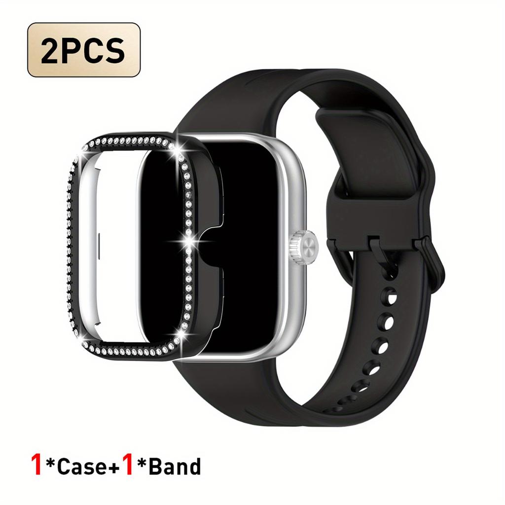 2pcs Set For Redmi Watch 5/6 Sport Band Crystal Hollow Protective Case Classic Business Breathable Solid Color Strap
