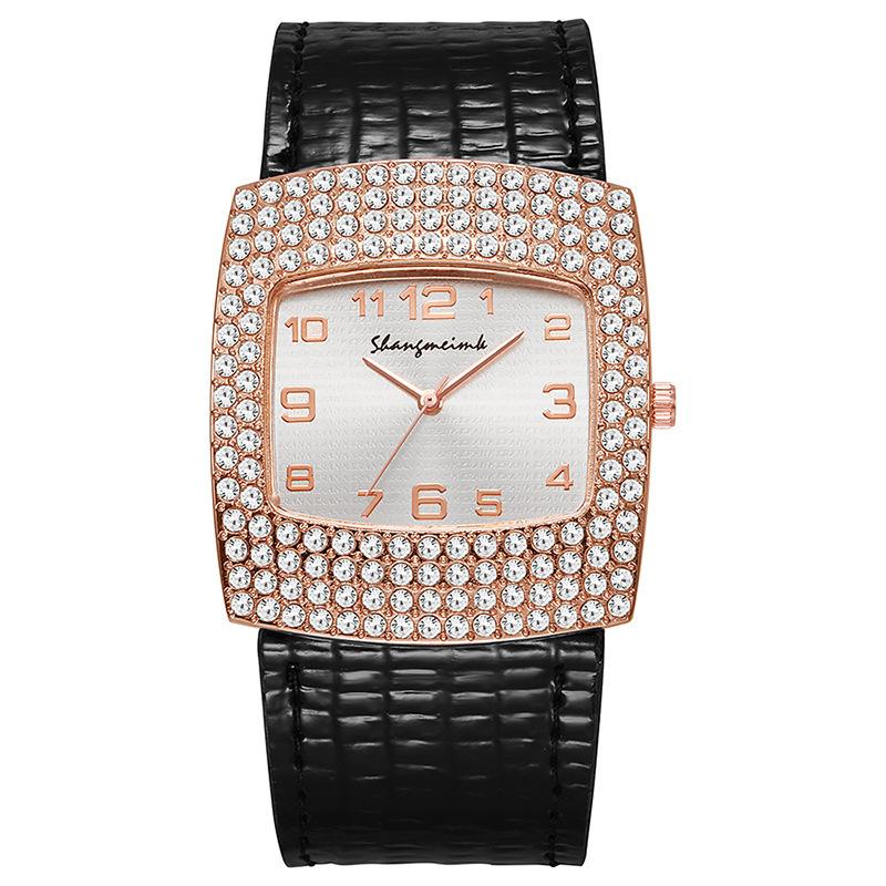 

Роскошные женские новые простые часы с бриллиантами в виде звезд, кварцевые, модные, для платья, черные кожаные женские часы чёрный