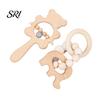 Beech Wood Baby Toy 1 Pair Wooden Rattle with Bell Beads Hedgehog Rabbit Elephant Bird Bead Teething Grip Ring Newborn Boys Girls Early Education