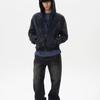 Jaqueta com Capuz Manga Longa Zíper Unissex Oversized Streetwear Vintage Lavado Moletom Estrela Strass Casaco