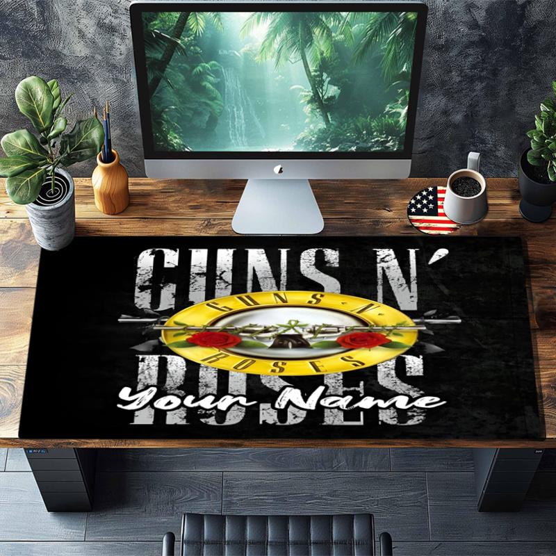 Custom Name Guns N Roses Theme Mouse Pad, Non Slip Rubber Base, Multifunctional Office & Home Decor, Perfect for Workspace Personalization.