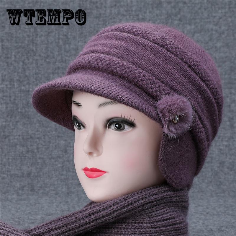 

Elderly Hat Women Winter Warm Ear Hat Grandmother Mother Wool Hat Cold Old Lady Knitted Hat only hat