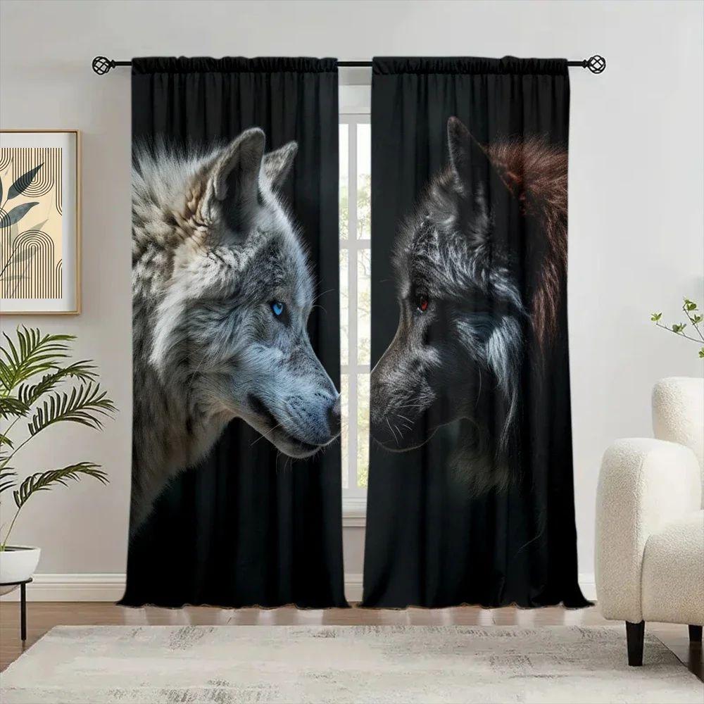 Vikama Twin Wolves Confrontation Printed Curtains Industrial Style Living Room Bedroom Gaming Decorative Nordic Polyester Sitting Window Treatment