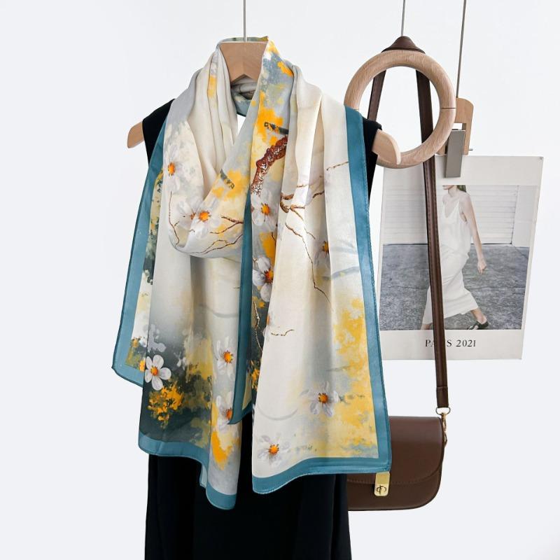 Spring and Autumn New 100 Mulberry Silk Long Scarf Women's Elegant Atmospheric Silk Shawl Versatile High-end Silk Scarf