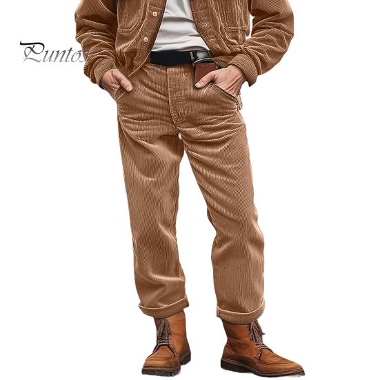 

Мужские вельветовые брюки с карманами, застежкой-молнией на пуговицы, однотонные, деловые, свободные, со средней талией, повседневные, для отдыха на открытом воздухе L коричневый