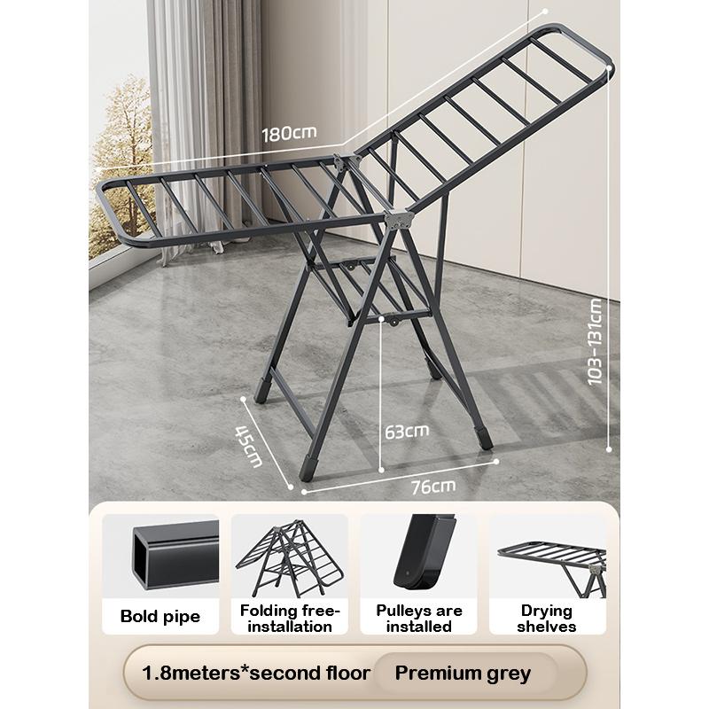 Household Airfoil Floor Drying Rack Balcony Multifunctional Folding Hanger Simple Stabilize The Carbon Steel Quilt Rack
