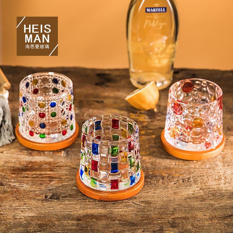 Creative Rotating Whiskey Glasses, Hand-Painted Rotating Rotating Rotating Glasses, with Wooden Tray, Decompression Glasses