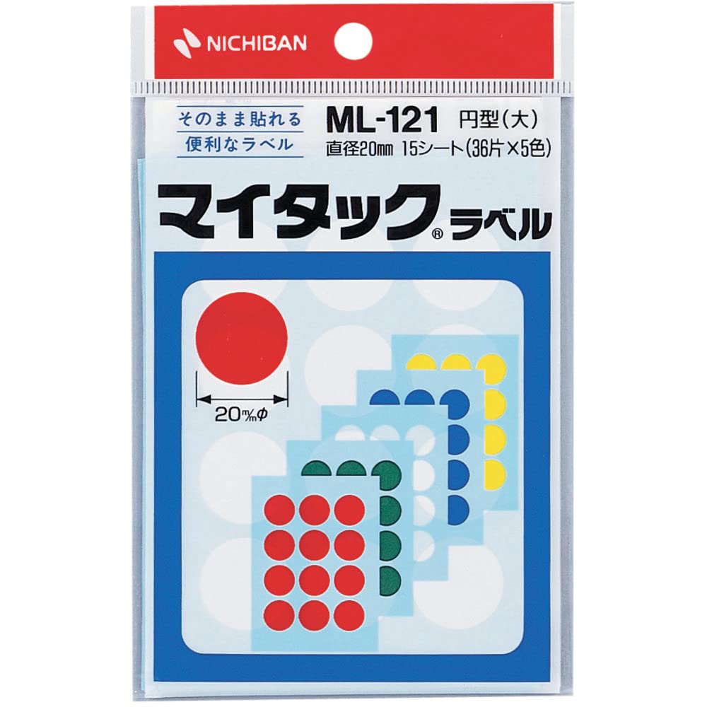 Nichiban MyTac Color 20 мм, набор цветных этикеток, диаметр, цвета, ML-121