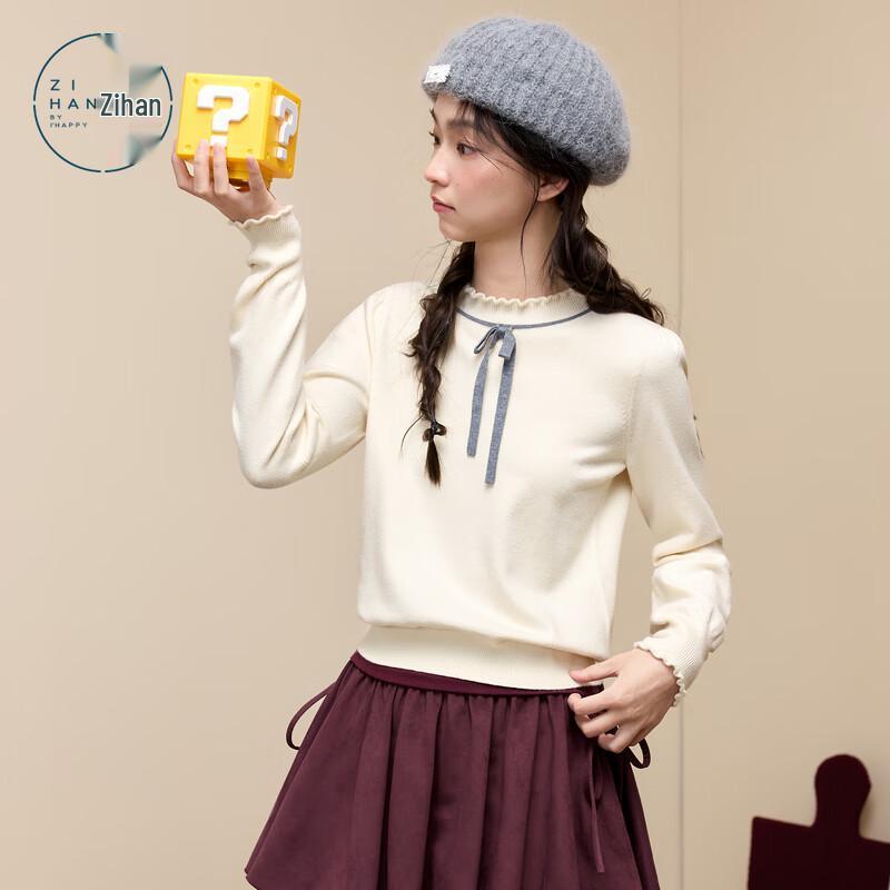 ZIHAN Women s Sweet Bow Ruffle Half-Turtleneck Knit Sweater XL