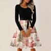 Women's Casual Fashion Round Neck Long Sleeve Christmas Printed Party Vintage Long Dresses