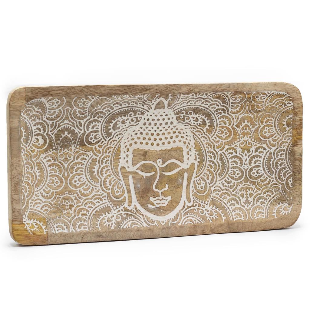 Long Tray Buddha Face Whitewash 30x15x2.5cm