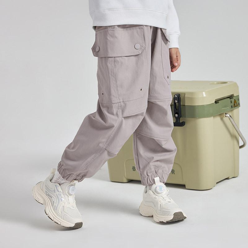 Boys Cargo Pants Solid Color Large Pocket Casual Trousers Elastic Waist Jogger Pants For Kids Spring Autumn Outdoor Sports