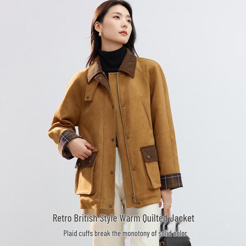 Handu Yishe Damen Jacke aus Wildlederimitat mit Wattierung