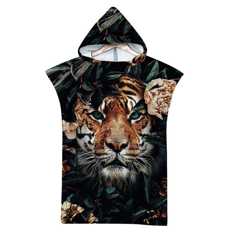 Telo da Spiaggia con Cappuccio Stampa Tigre Animale Selvatico per Adulti Asciugatura Rapida Poncho Piscina Asciugamano da Bagno con Mantello Accappatoio Fitness